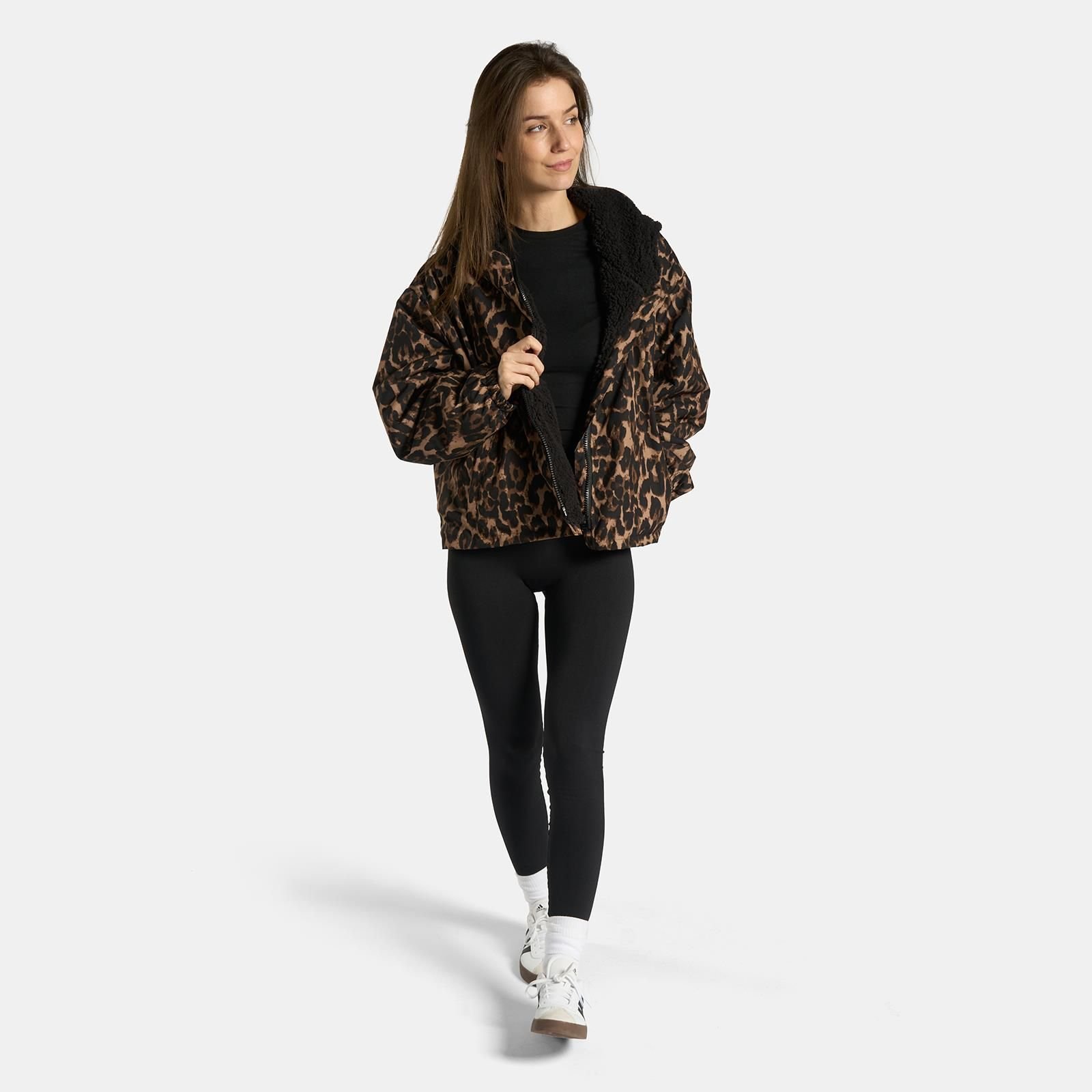 OHS OHS Women's Leopard Sherpa Lined Cropped Drying Changing Robe Water Resistant in Natural - 3