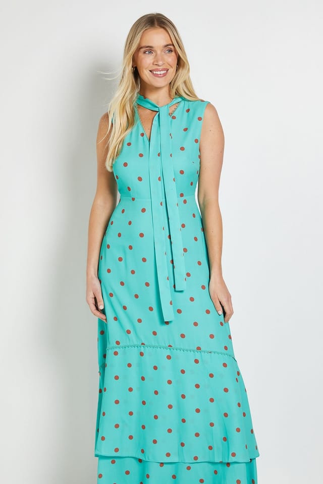 Wallis Wallis Women's Petite Polka Dot Scarf Maxi Dress in Green - 2