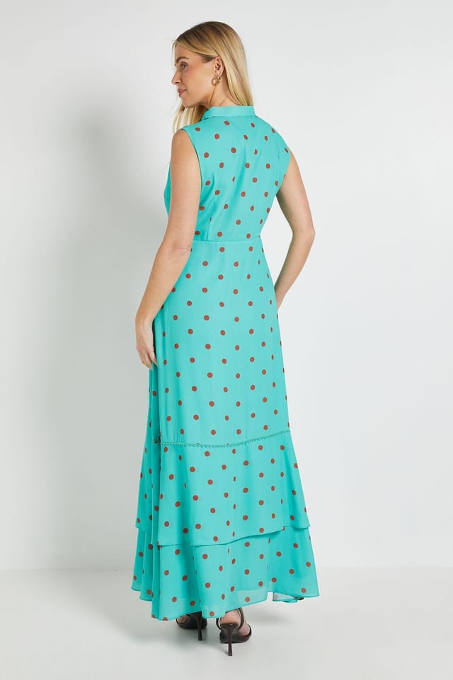 Wallis Wallis Women's Petite Polka Dot Scarf Maxi Dress in Green - 3