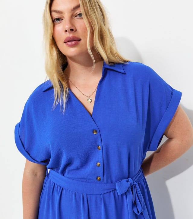 New Look Women's Plus Size Bright Blue Tiered Midi Shirt Dress Curves New Look - 2