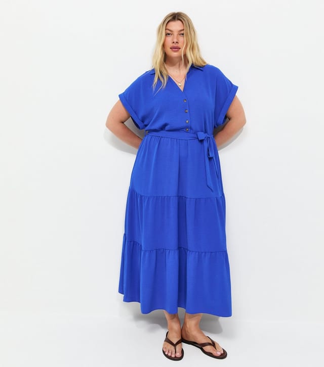 New Look Women's Plus Size Bright Blue Tiered Midi Shirt Dress Curves New Look - 3