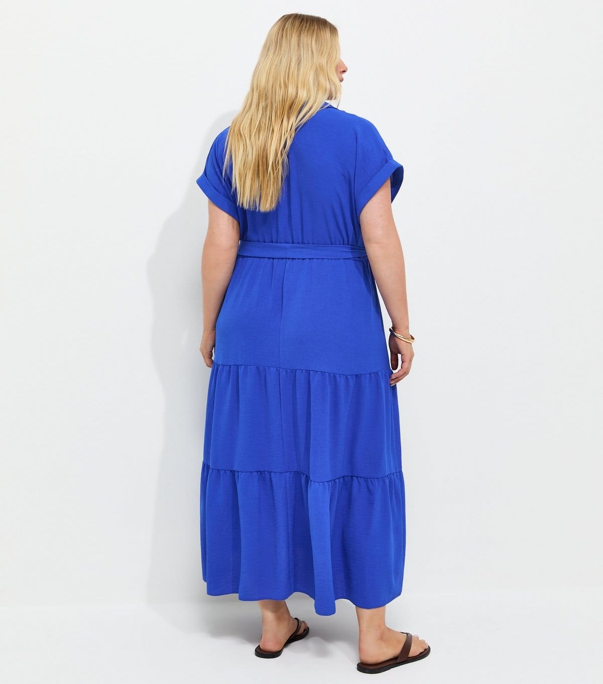 New Look Women's Plus Size Bright Blue Tiered Midi Shirt Dress Curves New Look - 4