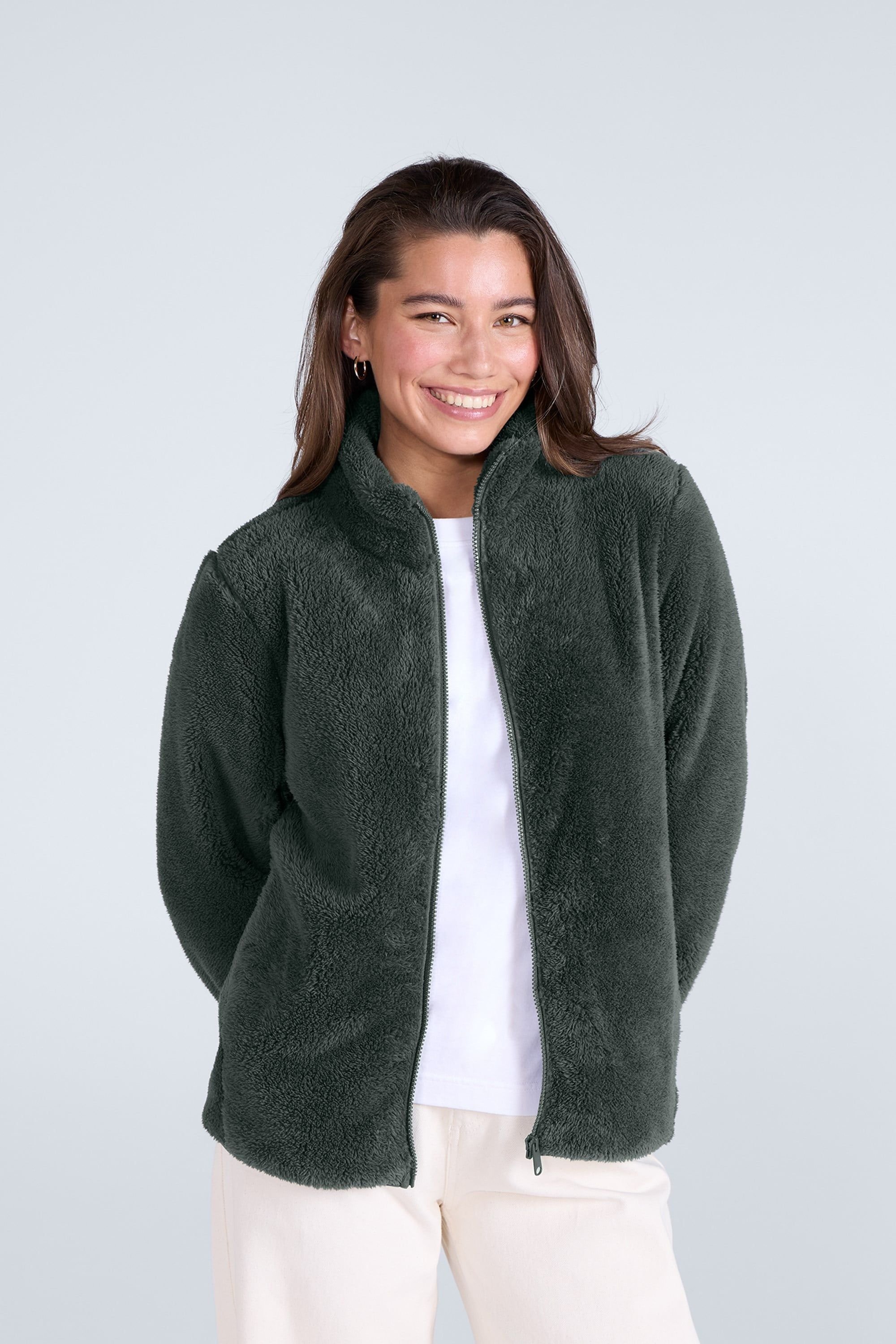 Animal Animal Women's 'Teddy' Warm Comfortable Soft Outdoor Casual Full Zip Fleece Jumper in Dark Green - 2
