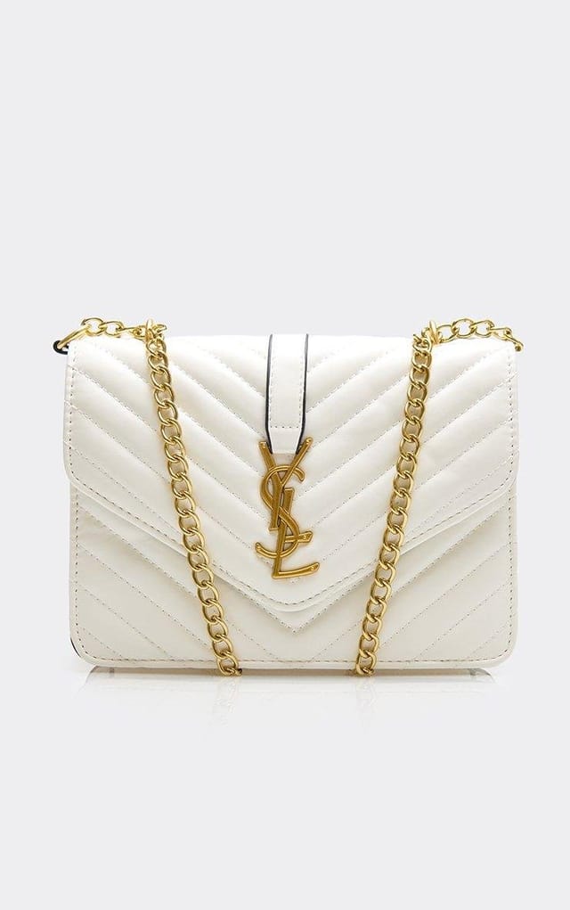 EGO Jannali Logo Detail Cross Body Chain Strap In White Faux Leather, Women's Size UK 0 - 2
