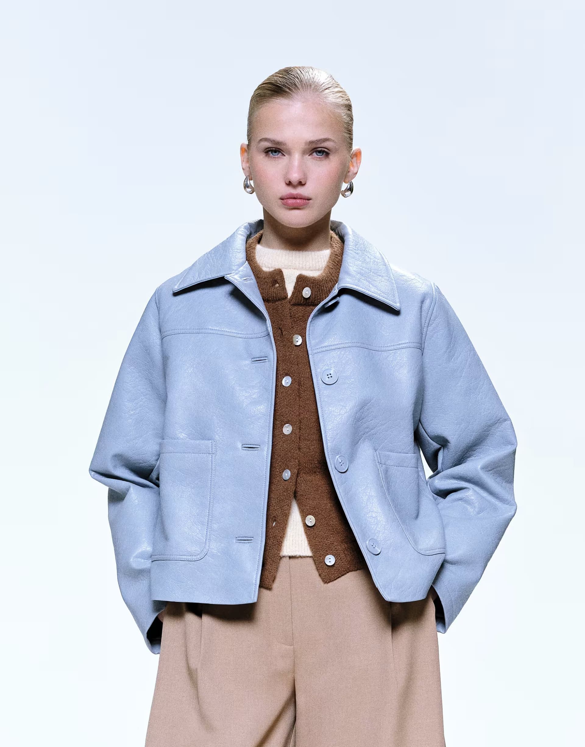 ASOS ASOS DESIGN leather look harrington jacket in blue