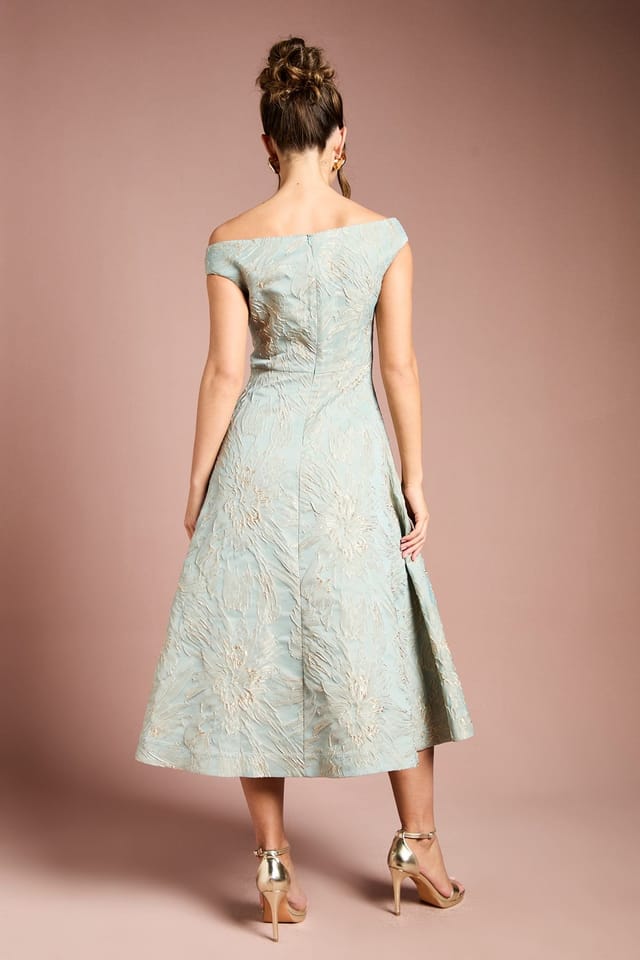 Coast Coast Women's Bardot Floral Jacquard Midi Dress in Sage - 3