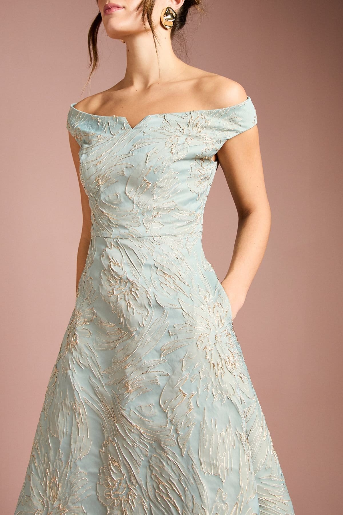 Coast Coast Women's Bardot Floral Jacquard Midi Dress in Sage - 4