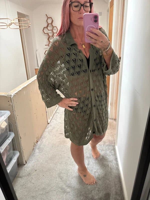 Topshop Topshop medium khaki green crochet knitted cover up dress shirt cardigan