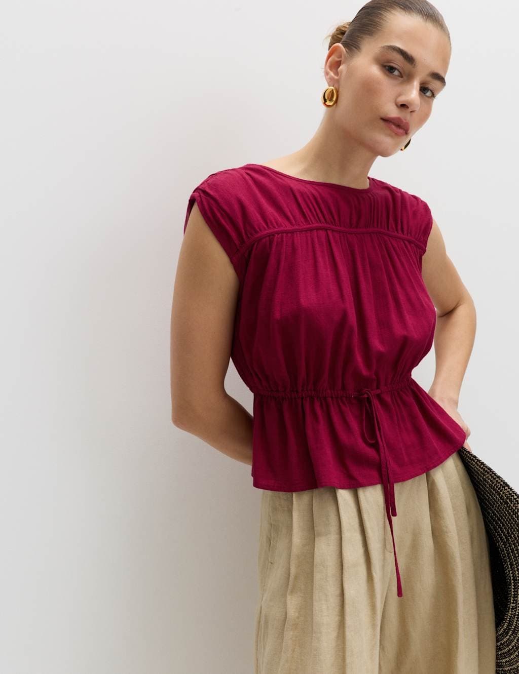 Marks & Spencer M&S Raspberry Viscose Scoop Neck Top