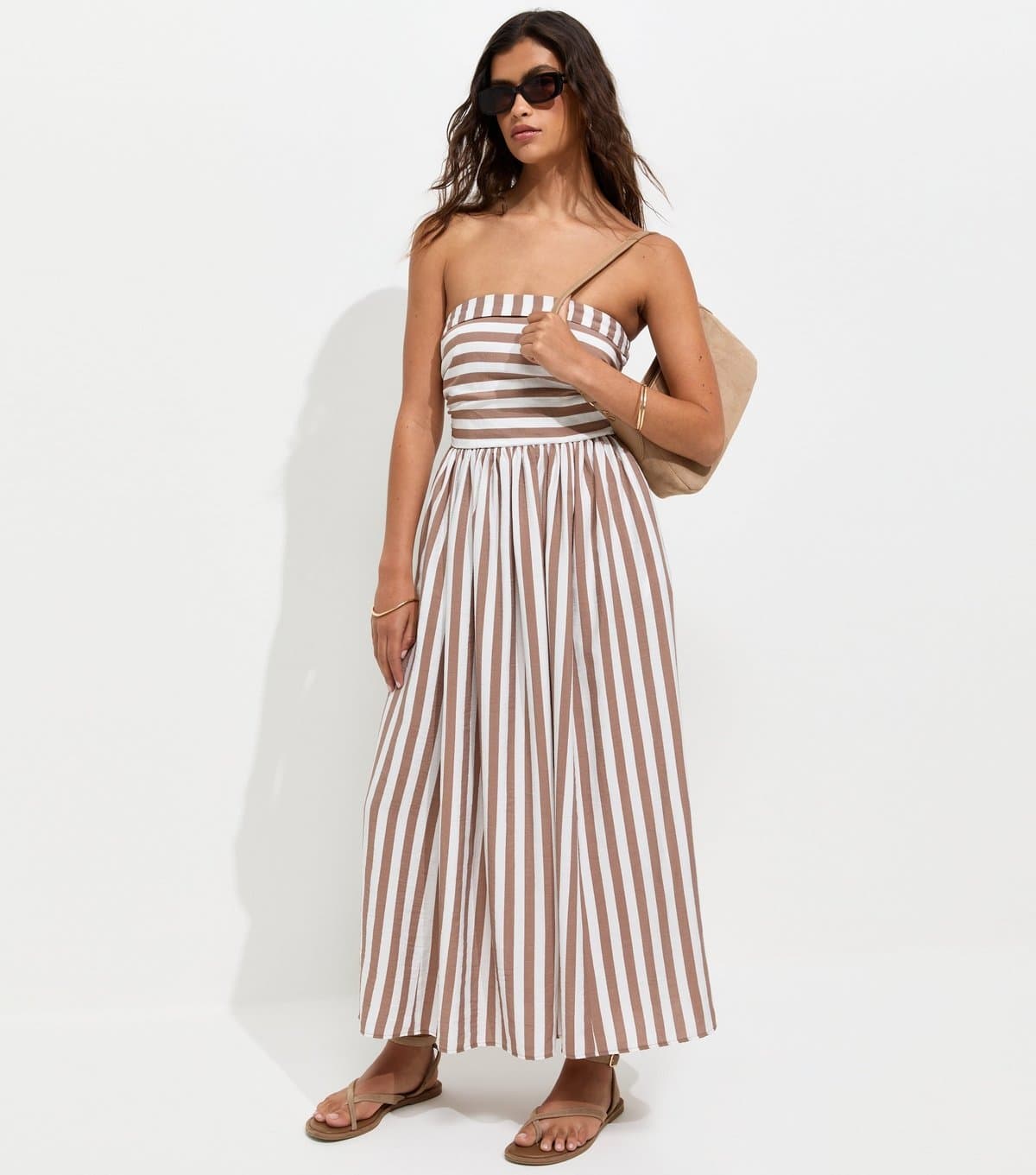 New Look Women's Brown Striped Bandeau Midi Dress New Look