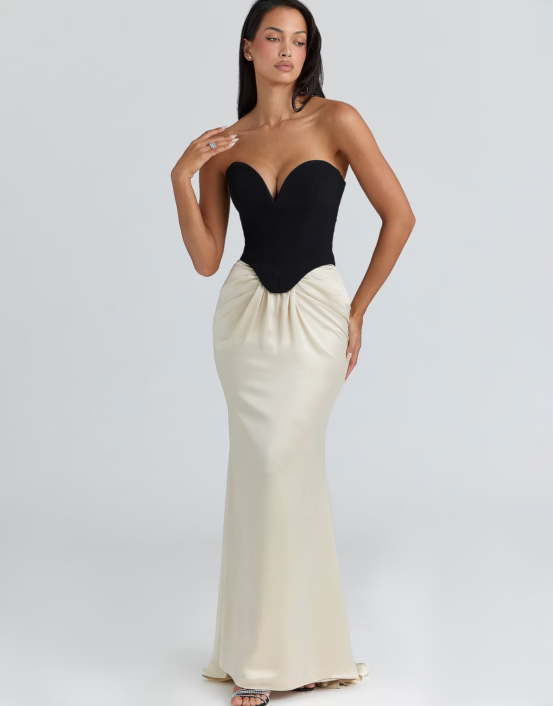 ASOS House of CB Sorcha black & fog corset maxi gown in black & fog - 1