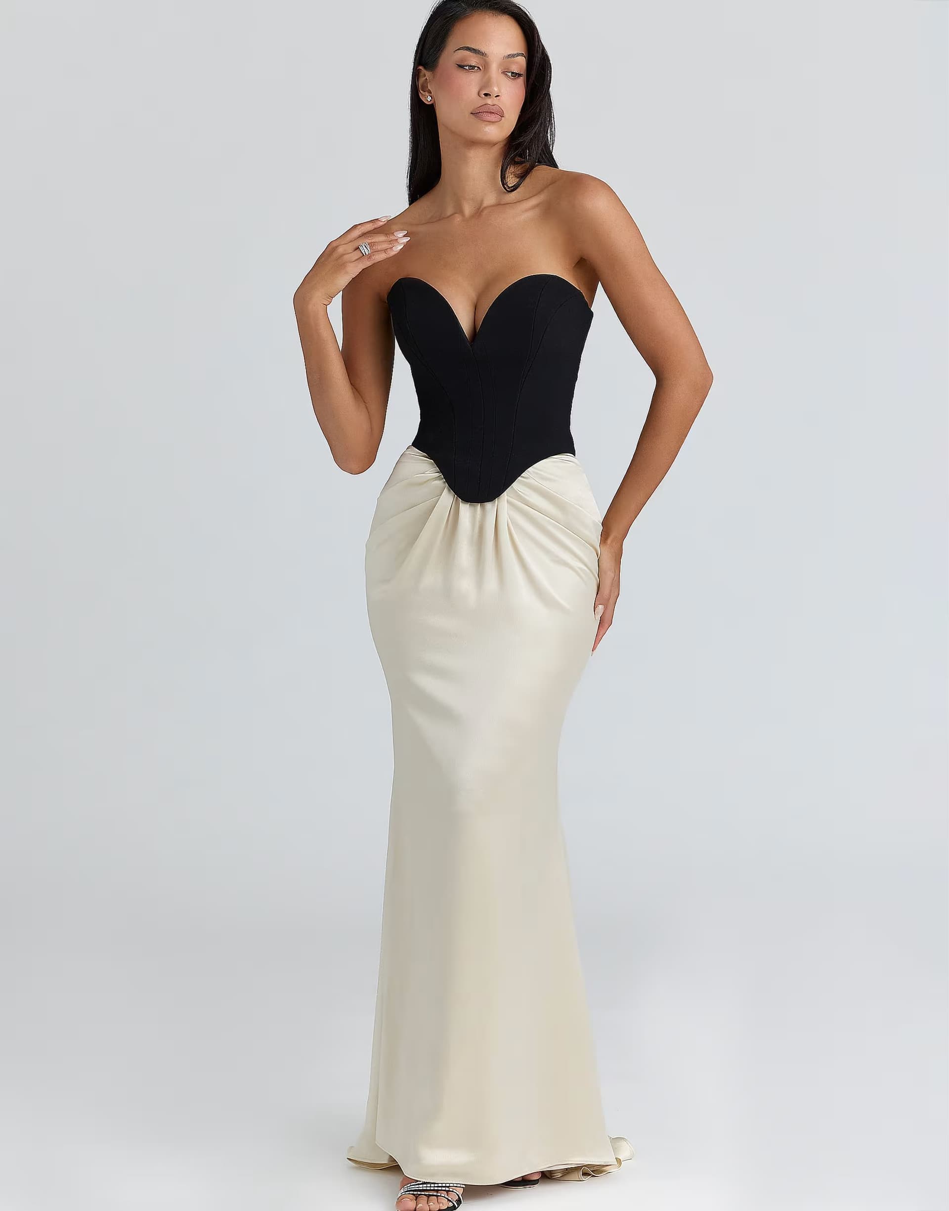 ASOS House of CB Sorcha black & fog corset maxi gown in black & fog