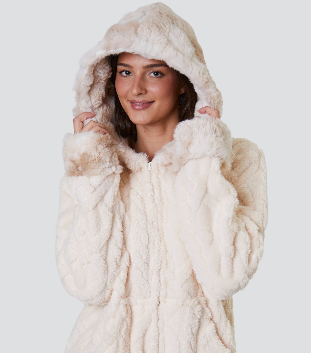 Loungeable Women's Cream Cable Fleece Onesie Loungeable New Look - 2