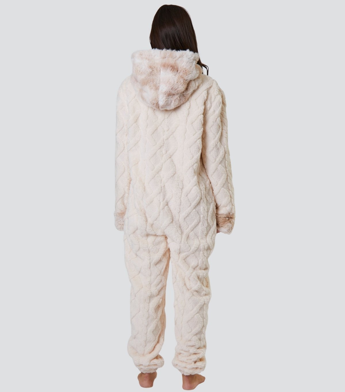 Loungeable Women's Cream Cable Fleece Onesie Loungeable New Look - 4