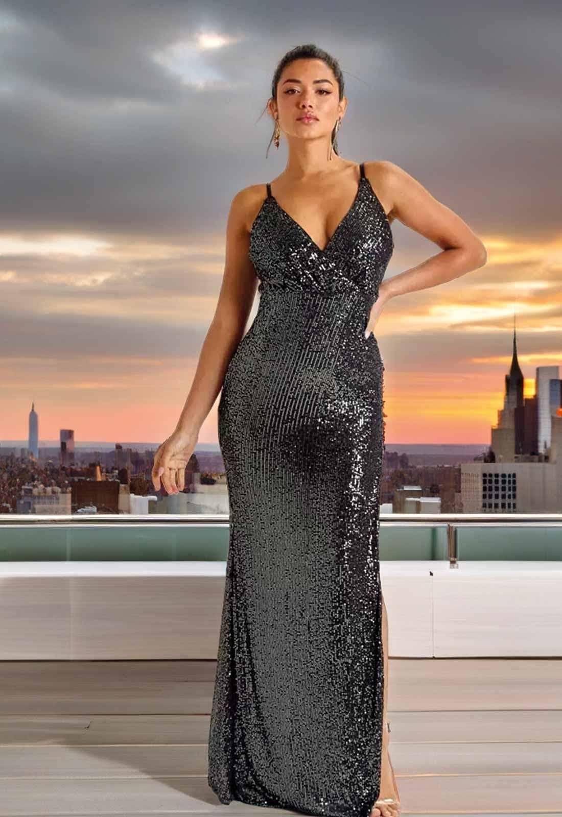Little Black Dress Little Black Dress Women's LBD Collection Burgundy Hollywood Sequin Dress in Grey