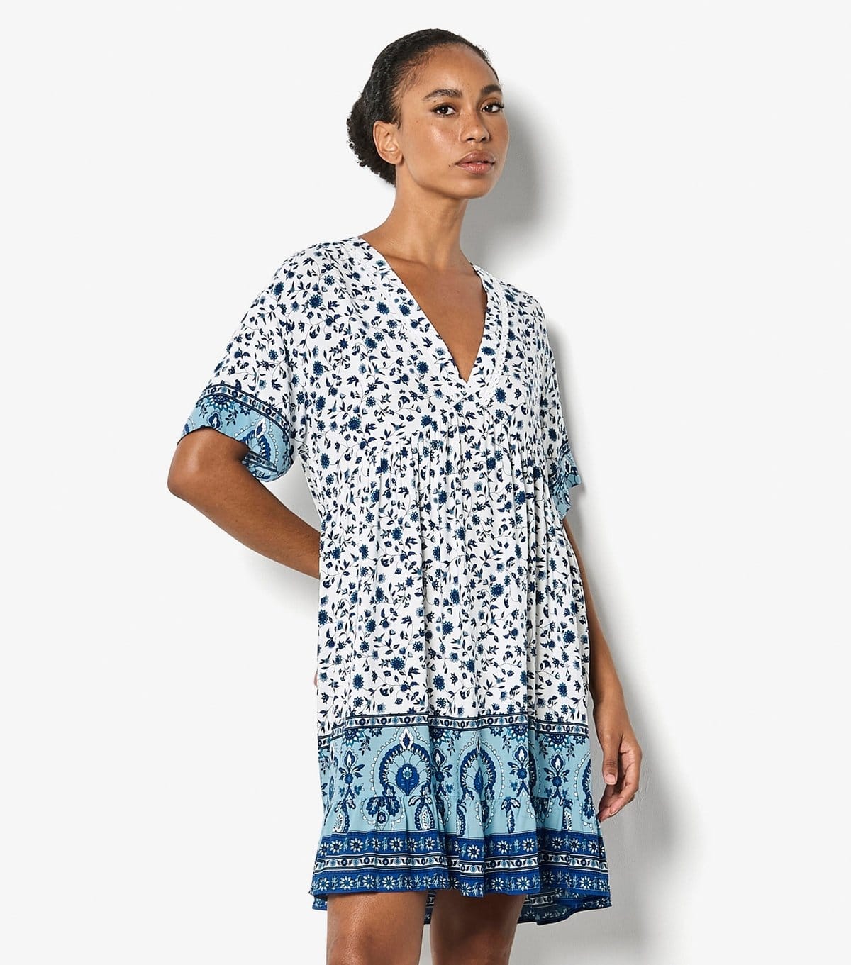 Apricot Blue Floral Mini Dress