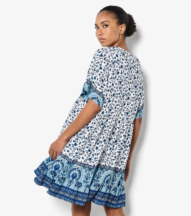Apricot Women's Blue Floral Border Print Mini Dress Apricot New Look - 3
