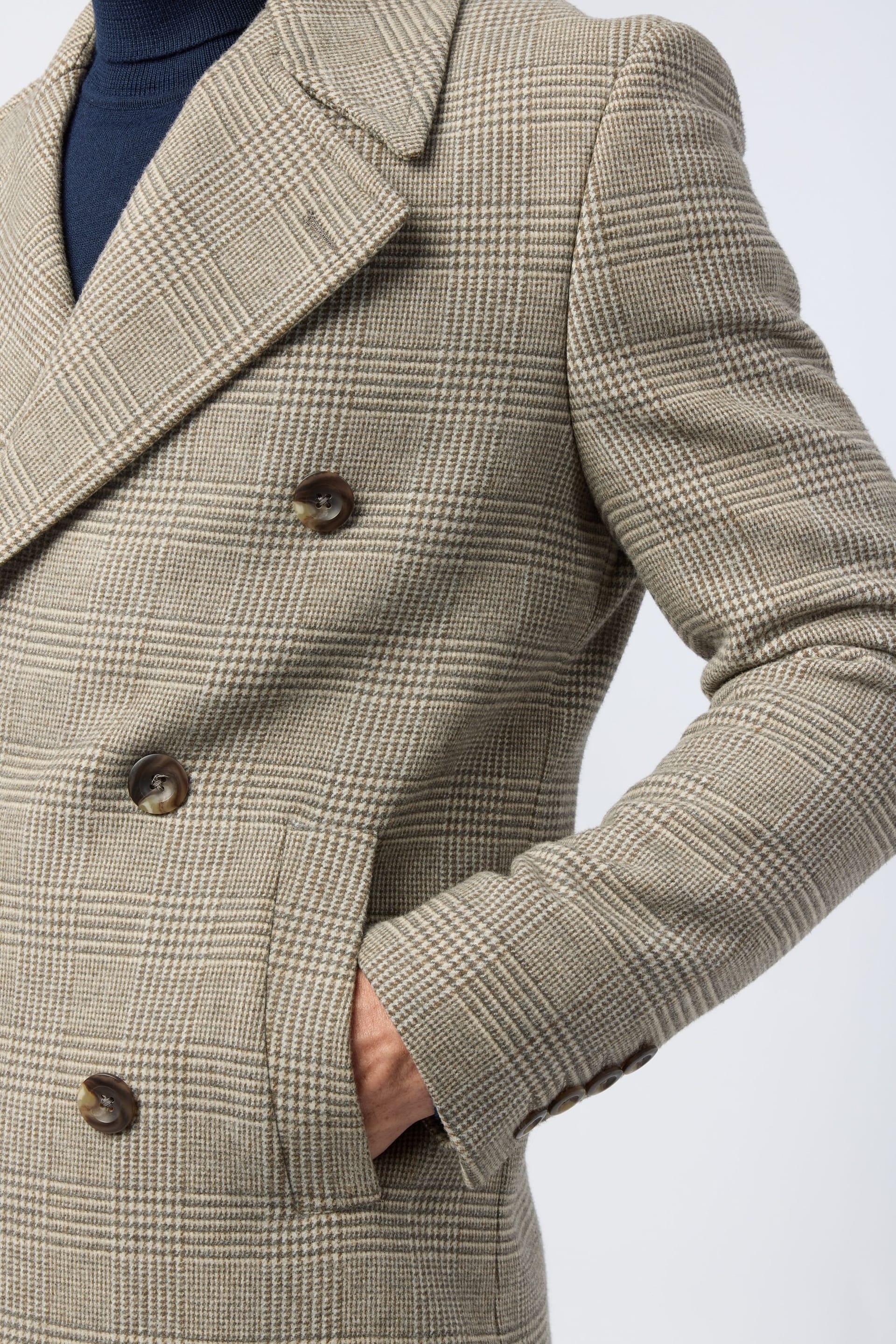 Melka Melka Men's Slim Fit Taupe Check Peacoat in Beige - 4