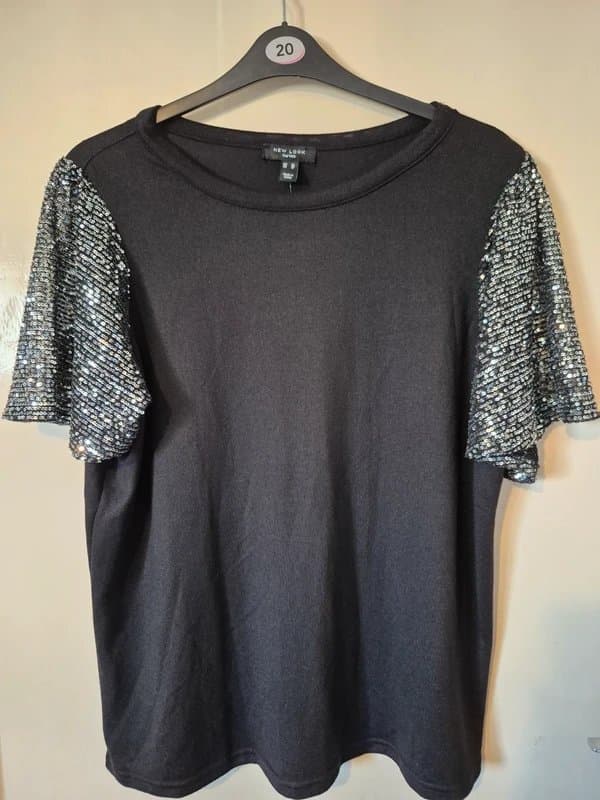 New Look Black top woth sequin sleeves