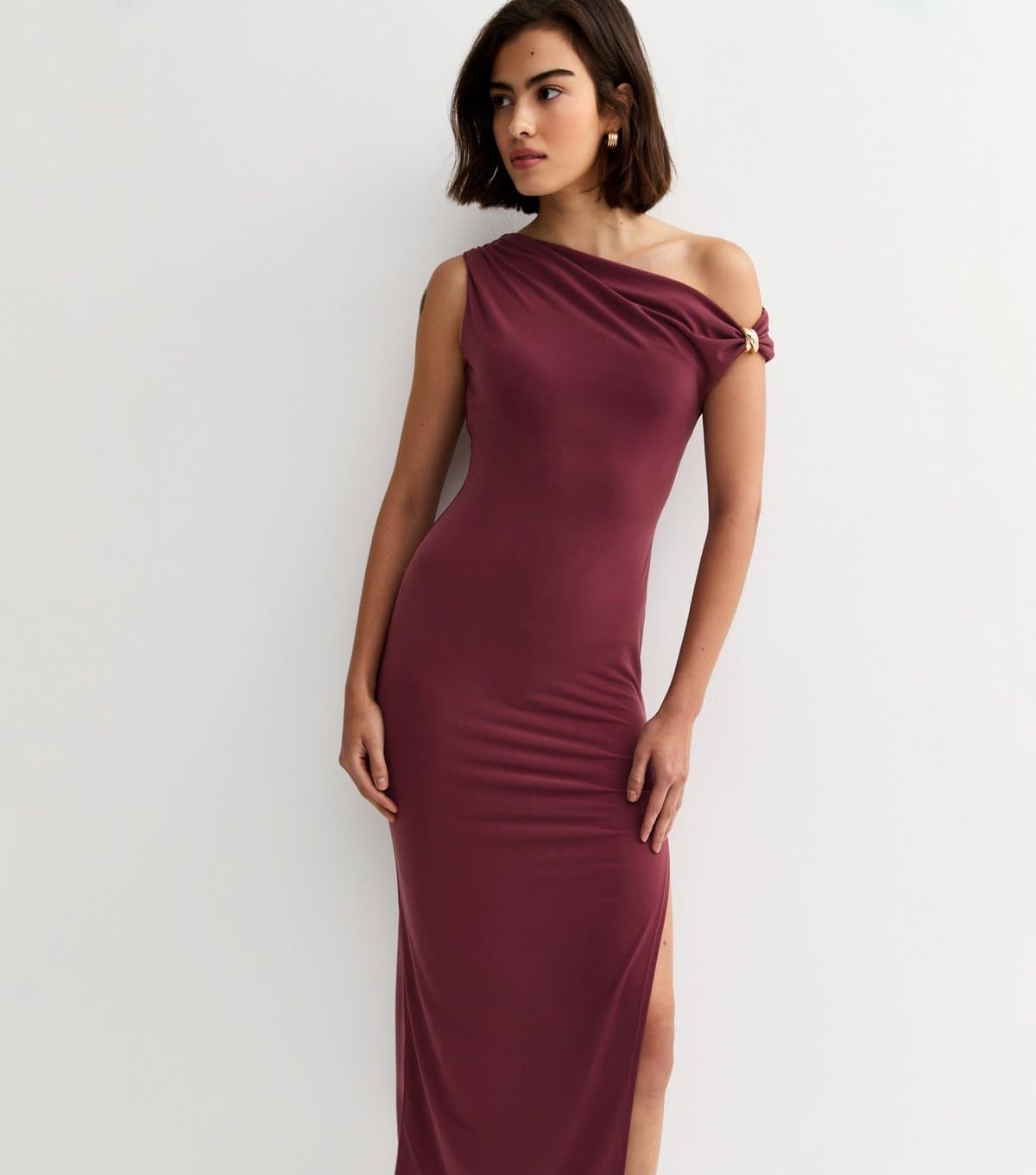 New Look Women's Burgundy Jersey Off The Shoulder Midi Dress New Look
