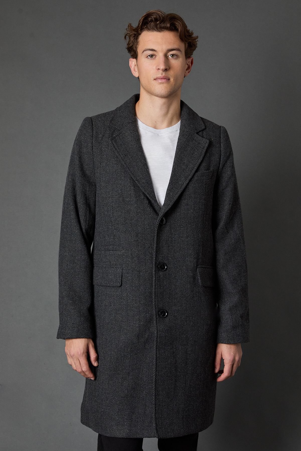 Burton Burton Men's Charcoal Herringbone Epsom Coat - 4