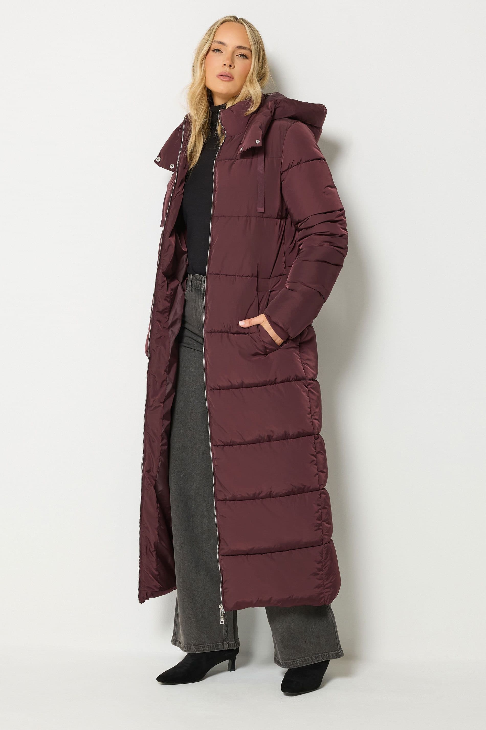 Long Tall Sally Long Tall Sally Women's Tall Padded Maxi Coat in Burgundy