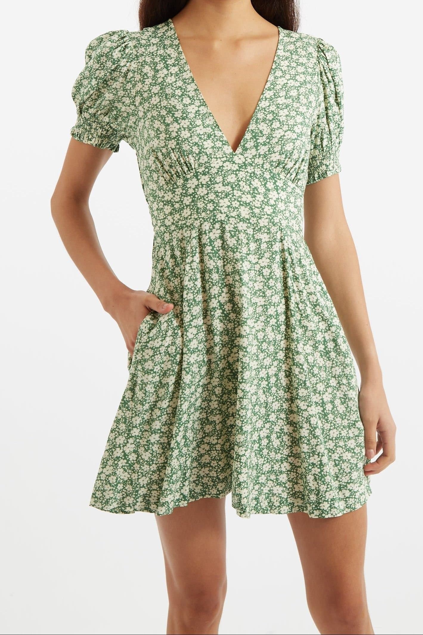 Louche Louche Women's Merle Periwinkle V-Neck Mini Dress in Green