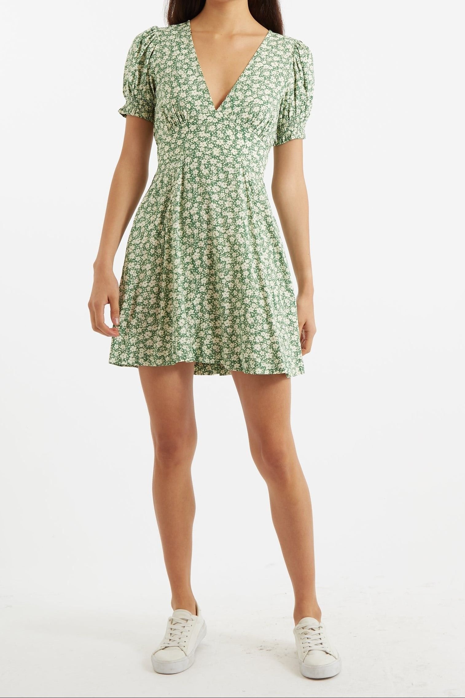 Louche Louche Women's Merle Periwinkle V-Neck Mini Dress in Green - 2