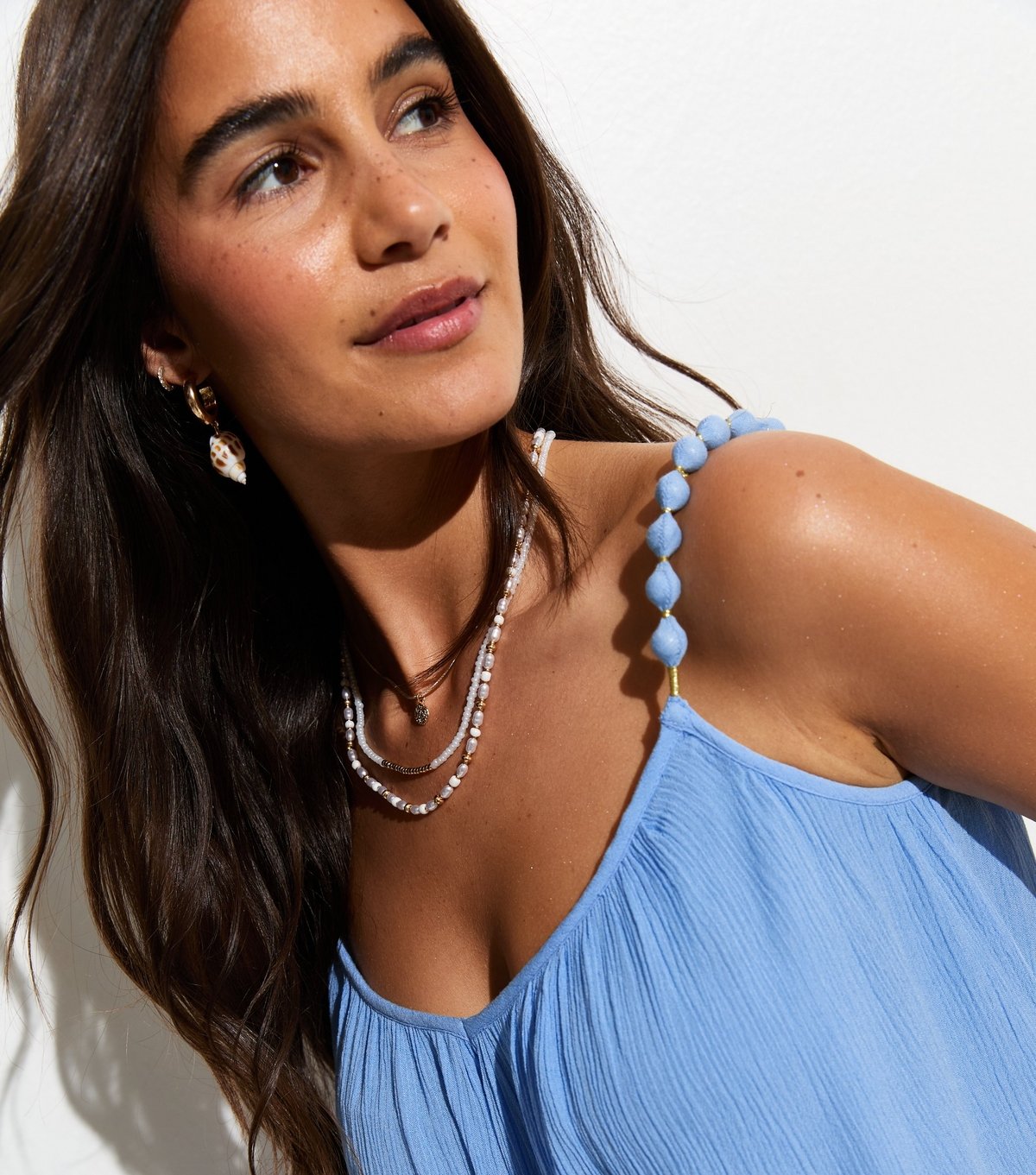 New Look Women's Light Blue Crinkle Texture Beaded Maxi Dress New Look - 2