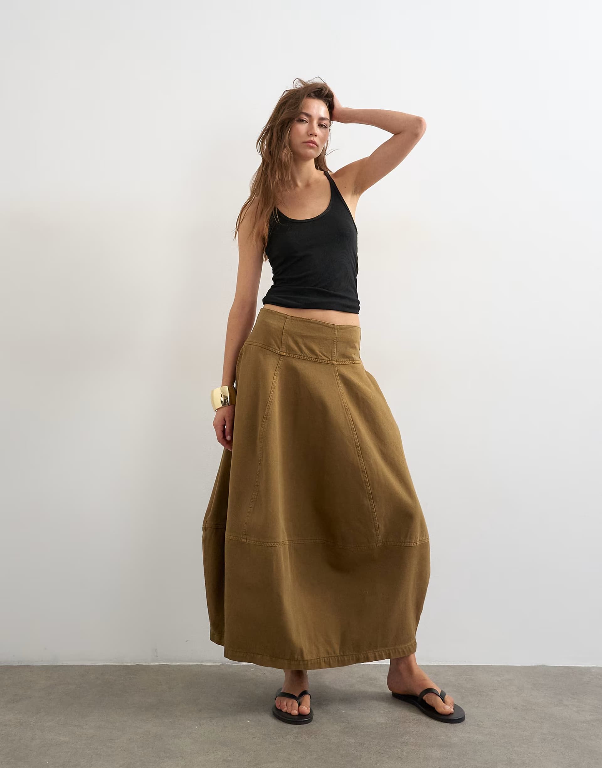 ASOS Topshop denim barrel seamed maxi skirt in cumin