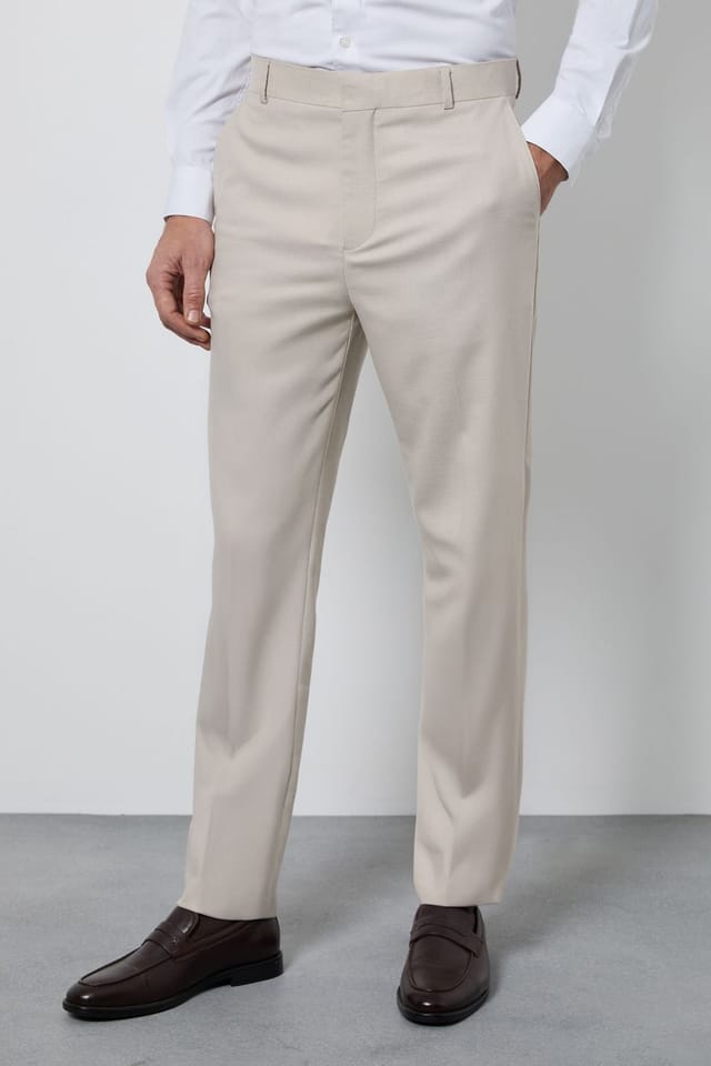 Burton Burton Men's Neutral Textured Slim Fit Suit Trousers - 2