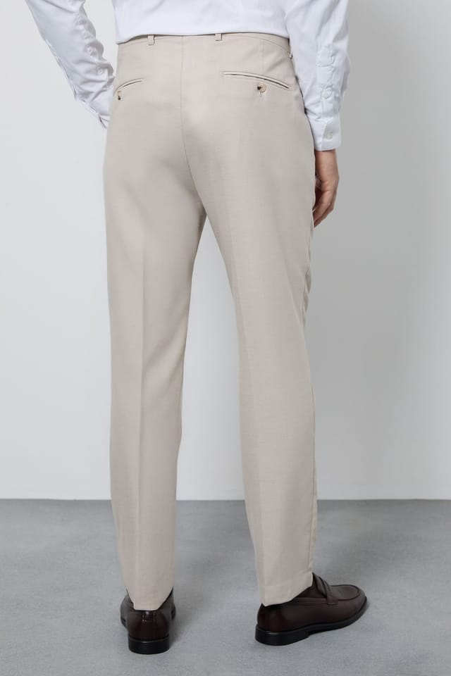 Burton Burton Men's Neutral Textured Slim Fit Suit Trousers - 3