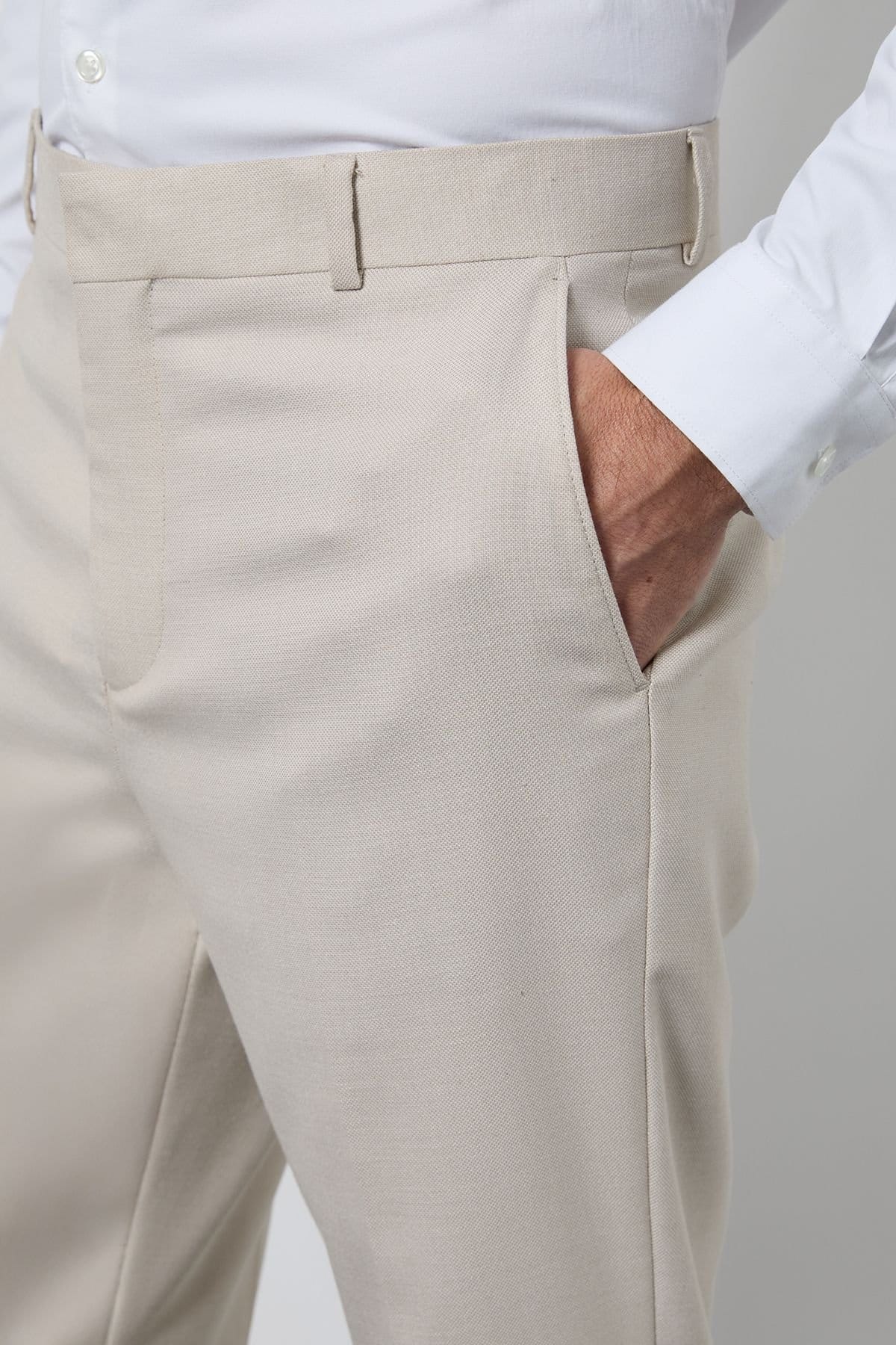 Burton Burton Men's Neutral Textured Slim Fit Suit Trousers - 4