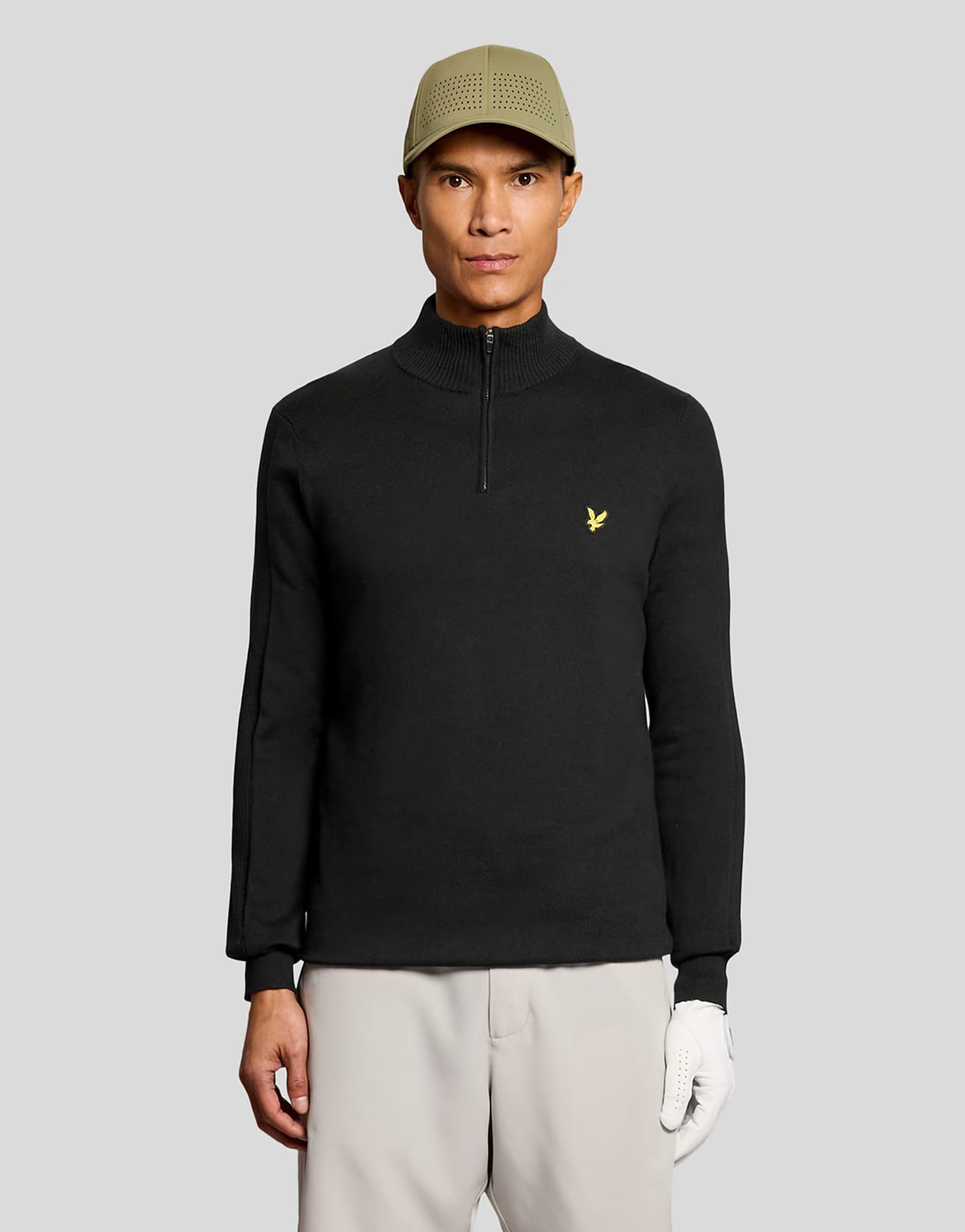 ASOS Lyle & Scott Mid knits golf 1874 quarter zip jumper in z865 jet black