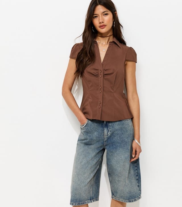 New Look Women's Brown Fitted Double Button Shirt New Look - 2