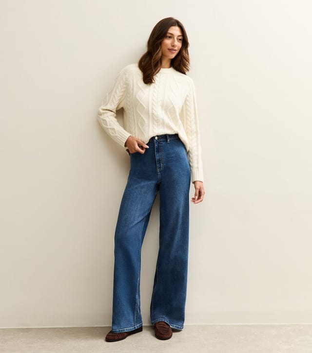 New Look Women's Tall Blue High Waist Wide Leg Stretch Denim Jeans New Look - 3