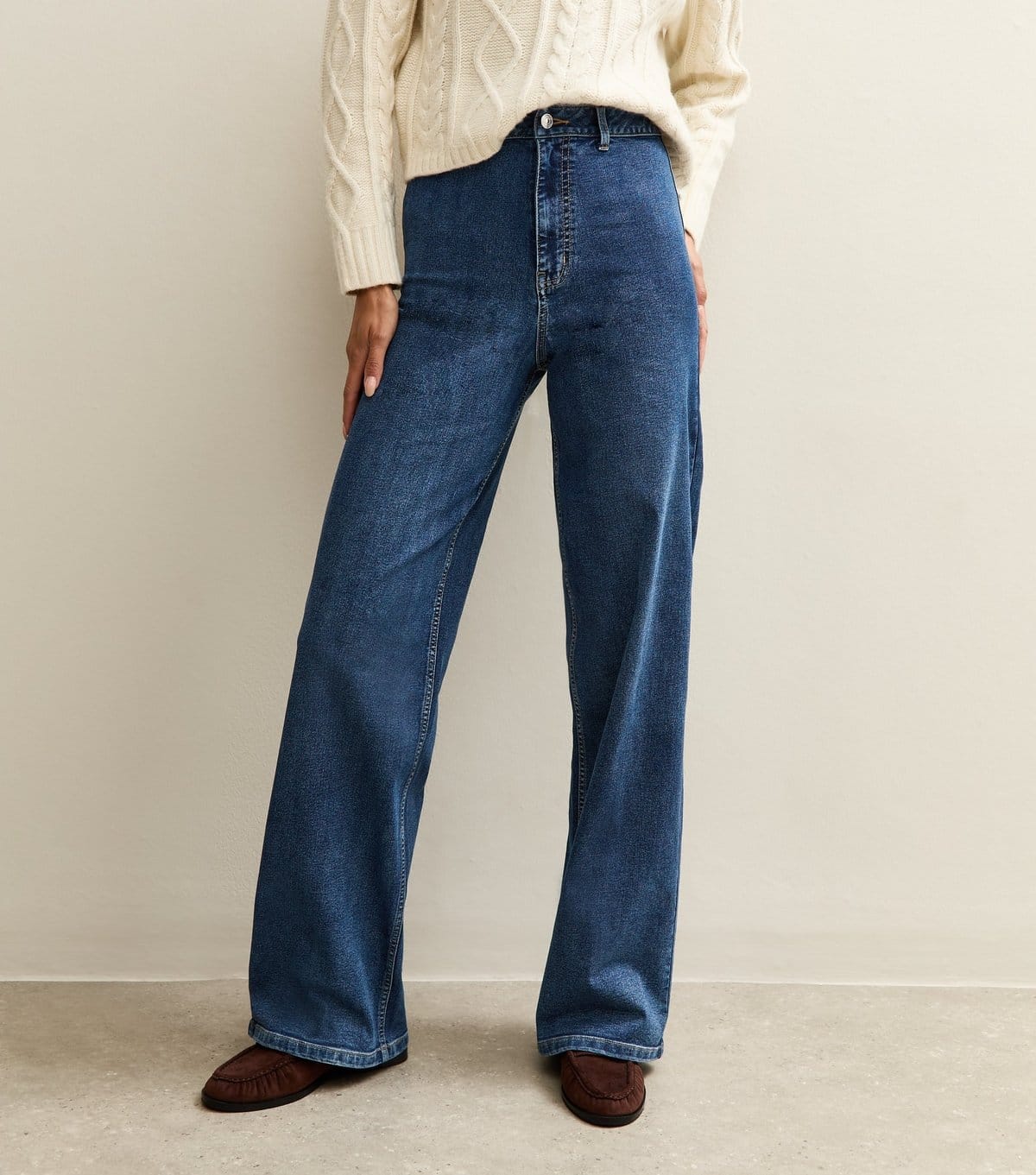 New Look Women's Tall Blue High Waist Wide Leg Stretch Denim Jeans New Look - 4