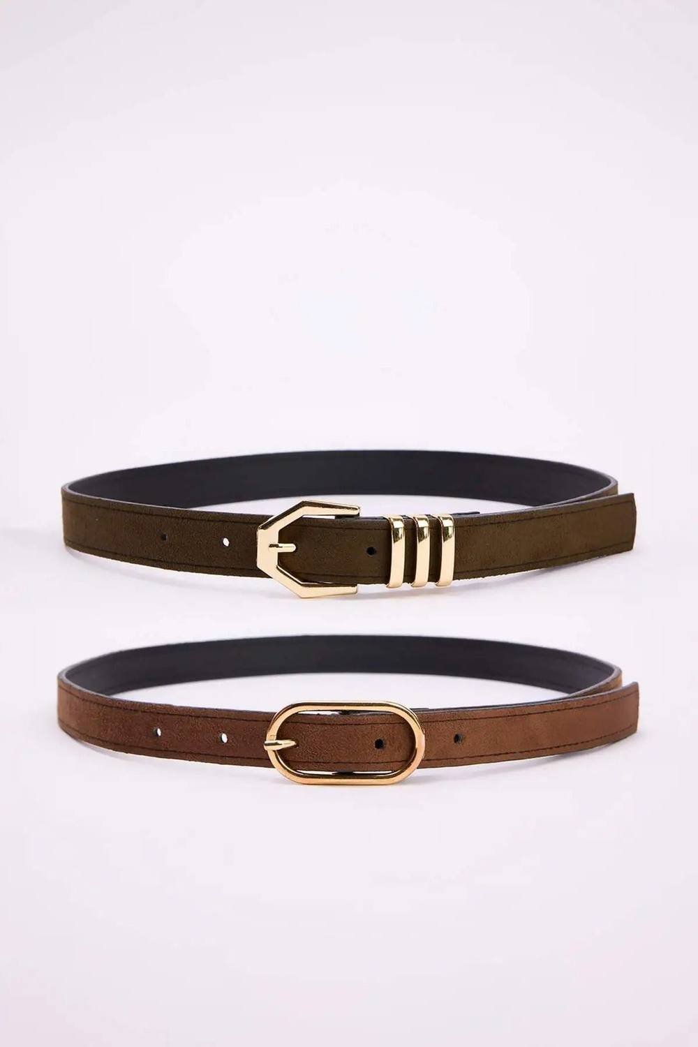 WOVCOR WOVCOR Women's Double Pack Gold Buckle Faux Suede Slim Fashion Belt - 2
