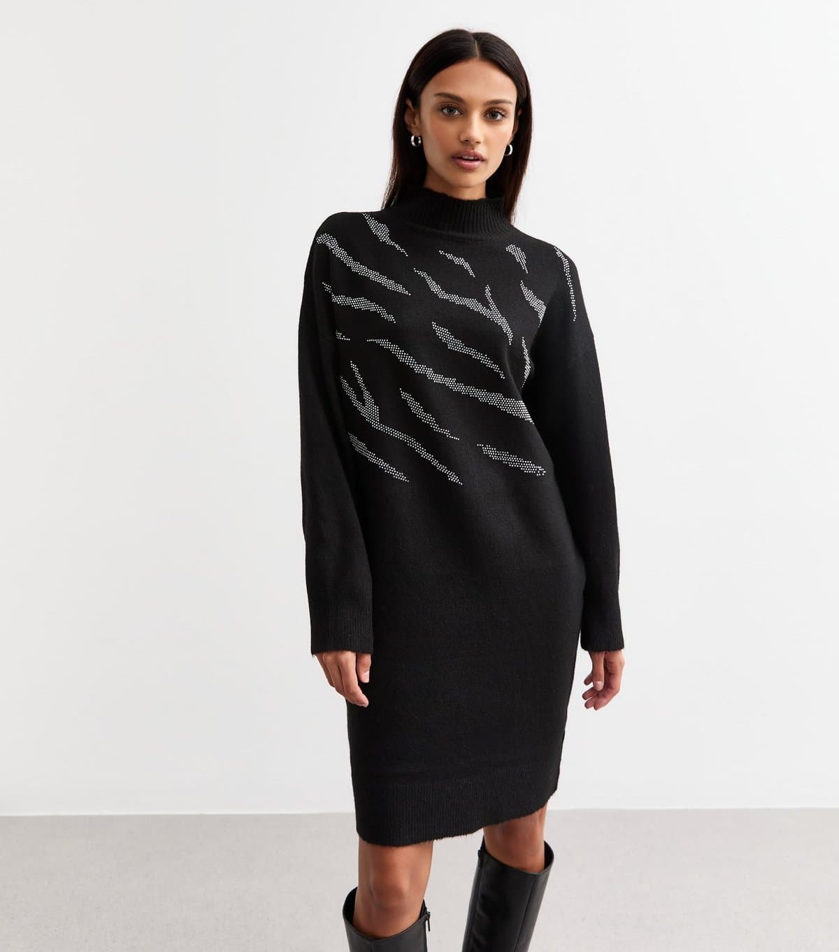 Sunshine Soul Women's Black Sequinned Zebra Pattern Jumper Dress Sunshine Soul New Look