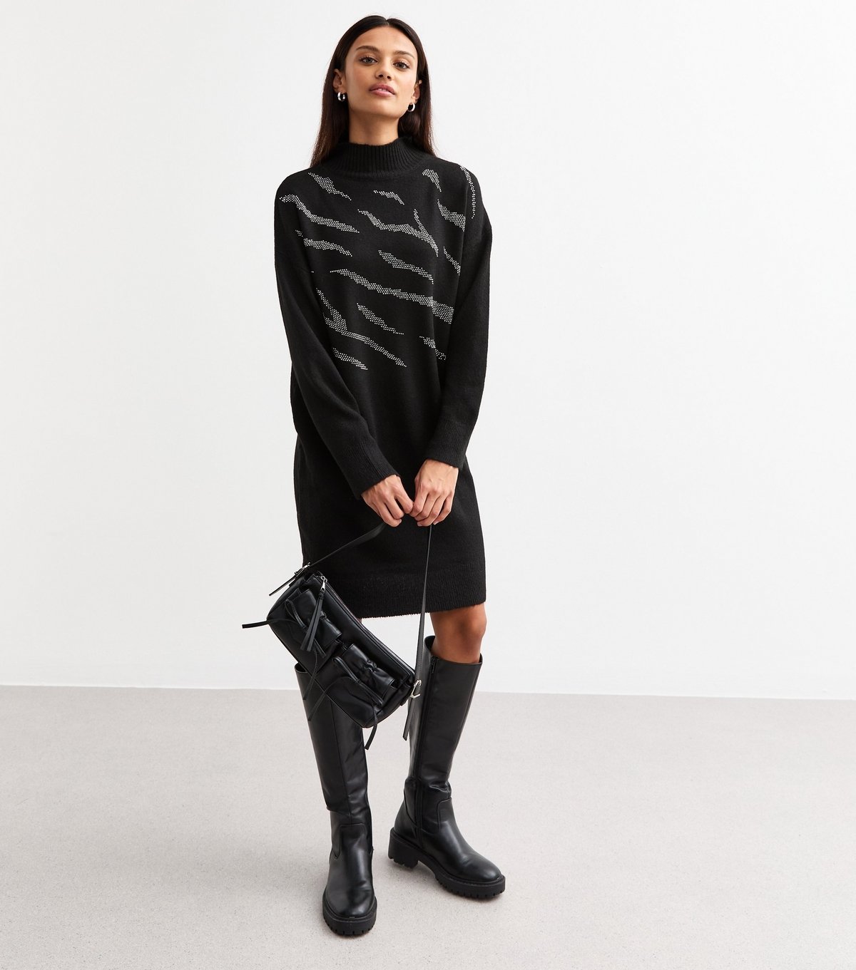 Sunshine Soul Women's Black Sequinned Zebra Pattern Jumper Dress Sunshine Soul New Look - 2