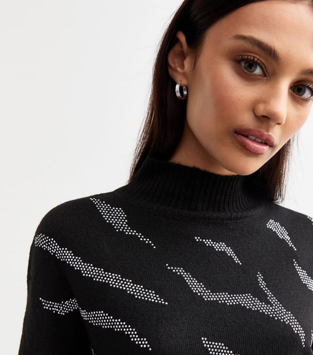 Sunshine Soul Women's Black Sequinned Zebra Pattern Jumper Dress Sunshine Soul New Look - 3