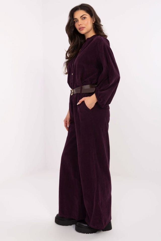 Love Lace Love Lace Women's Italian Style High Waist Corduroy Belt Trousers in Violet - 2