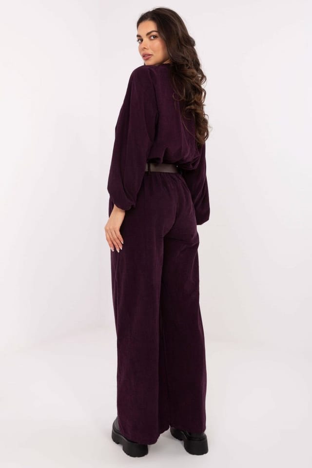 Love Lace Love Lace Women's Italian Style High Waist Corduroy Belt Trousers in Violet - 3