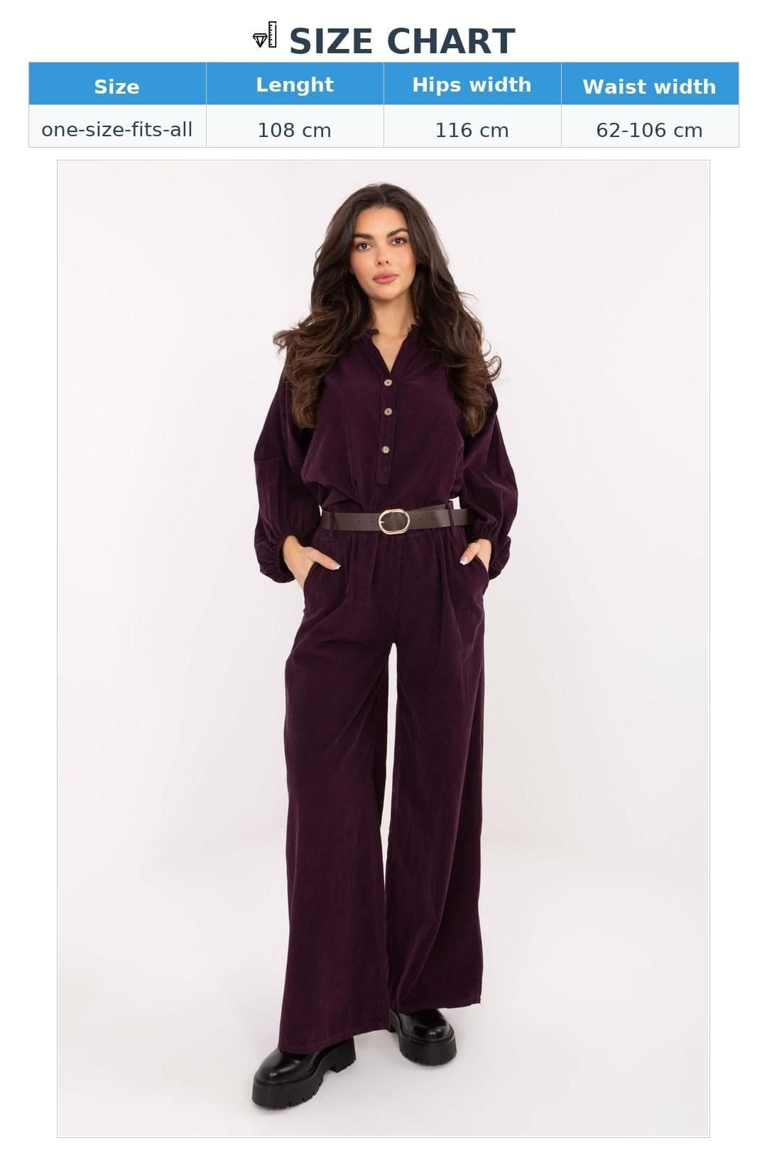 Love Lace Love Lace Women's Italian Style High Waist Corduroy Belt Trousers in Violet - 4