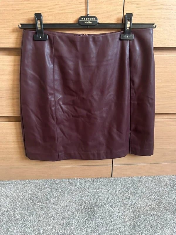 New Look Burgundy leather mini skirt