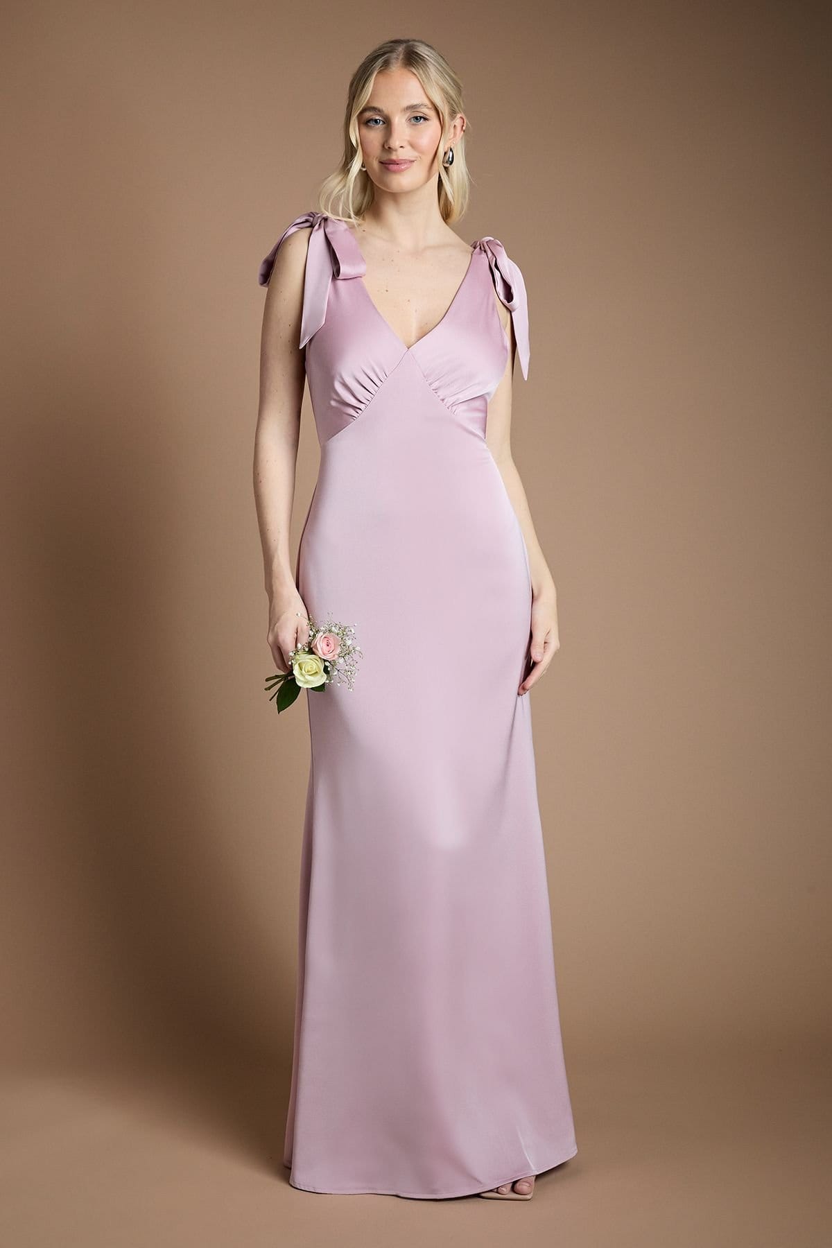 Coast Dusty Rose Satin V-Neck Bridesmaid Dress
