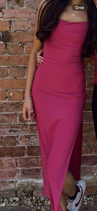 Bershka bershka pink slit ruched strappy midi dress