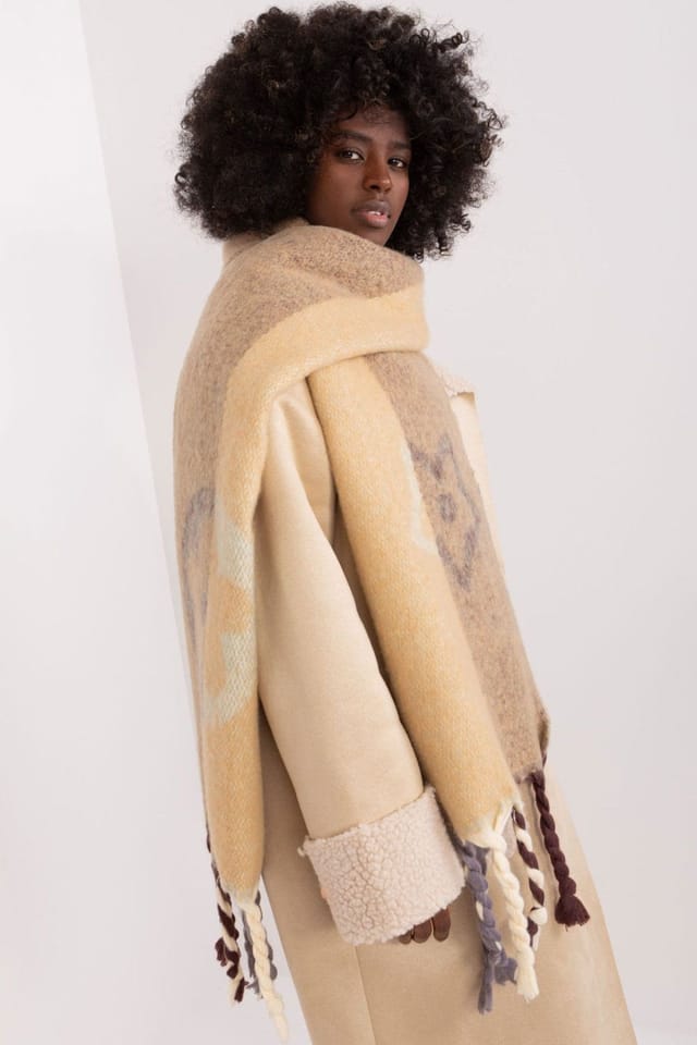 Love Lace Love Lace Women's Autumn Winter Long Striped Polyester Scarf with Tassels in Beige - 2