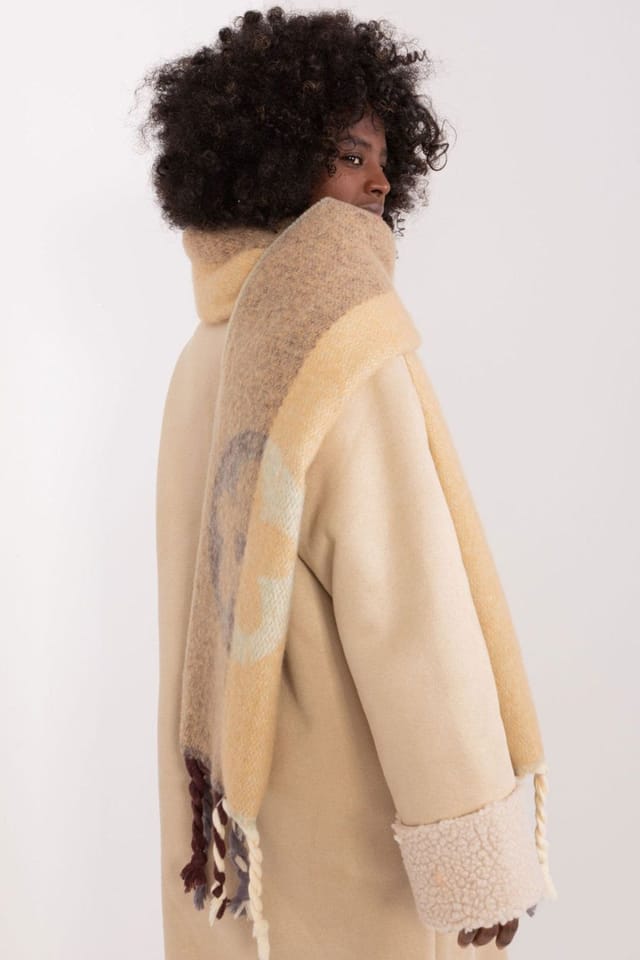 Love Lace Love Lace Women's Autumn Winter Long Striped Polyester Scarf with Tassels in Beige - 3