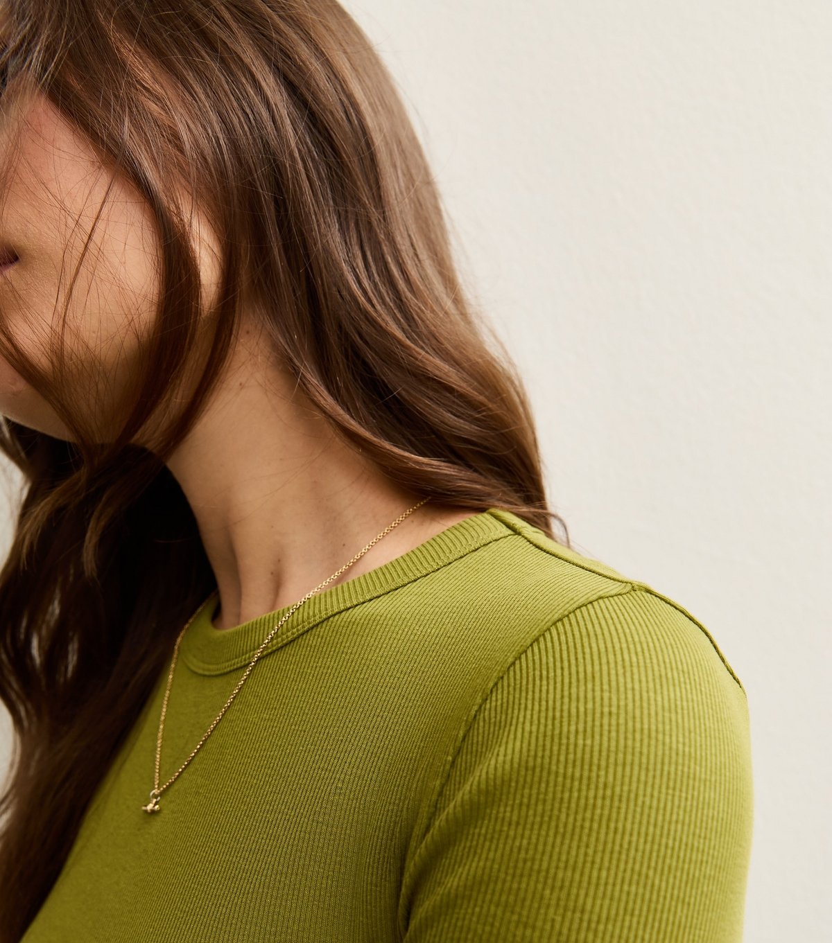 New Look Women's Light Khaki Long Sleeve Ribbed Crew Neck Top New Look - 2